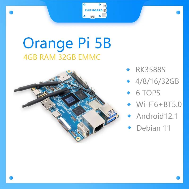 Orange Pi-5B 4GB RAM + 32GB EMMC 64 Ʈ Rockchip RK3588S   º,  + BT ⰡƮ Lan Ʈ ̴ PC ̱  ǻ